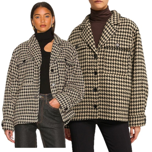 Anine Bing Flynn Houndstooth Woven Knit Collared Button Down Jacket Coat Shacket - Picture 1 of 17